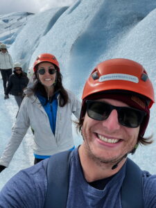 Wearing helmets during the glacier hike