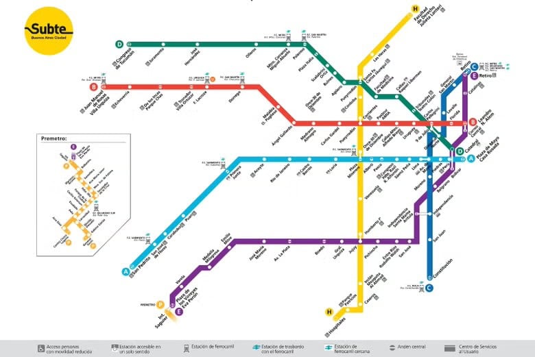 Map of Buenos Aires' six subway lines