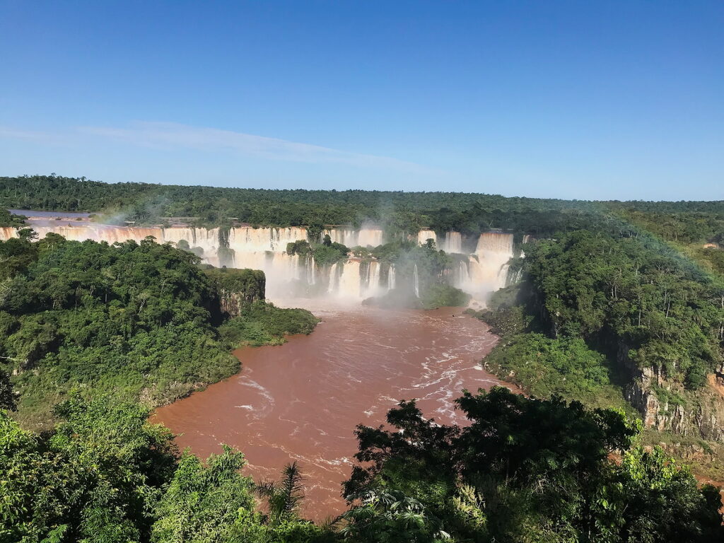 Iguazu falls from a distance on the Argentina side