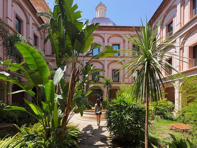 Walking in the garden of Valencia museum